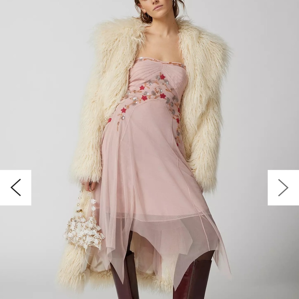 Urban Outfitters Strapless Embroidered Pink Floral Dress